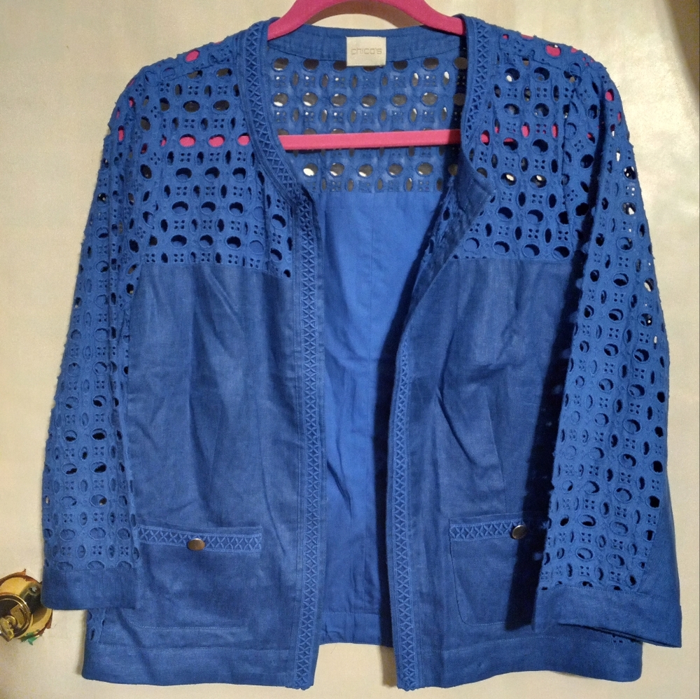 Eyelet Mix Pattern Linen Jacket - image 2